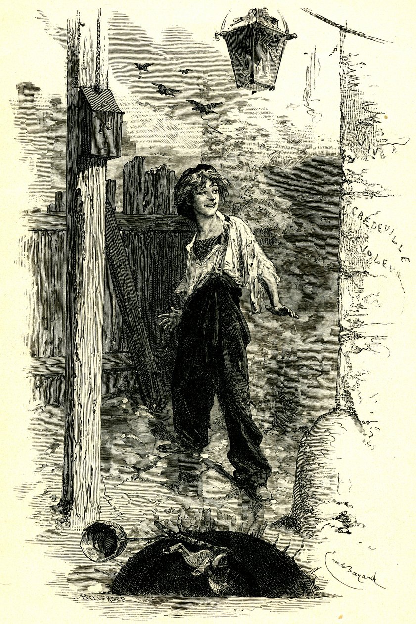 Victor Hugo: Les Miserables. Gavroche, kind uit Parijs. Illustratie door Emile Bayard door Emile Antoine Bayard