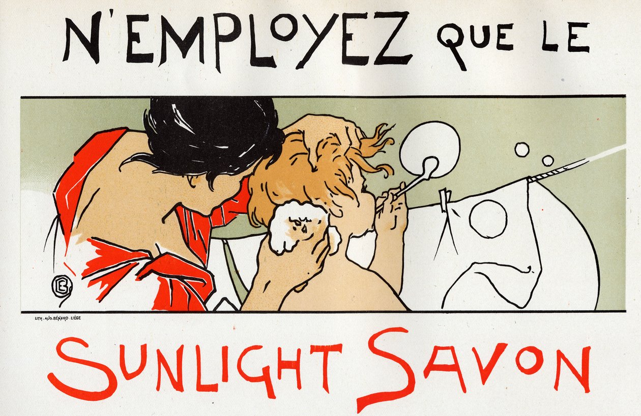 Kind in zijn bad, Sunlight zeep advertentie, eind 19e eeuw door Émile Berchmans