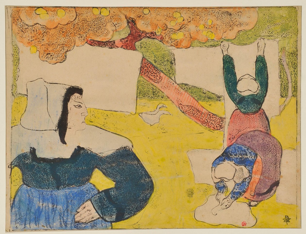 Bretonse vrouwen die de was ophangen door Emile Bernard