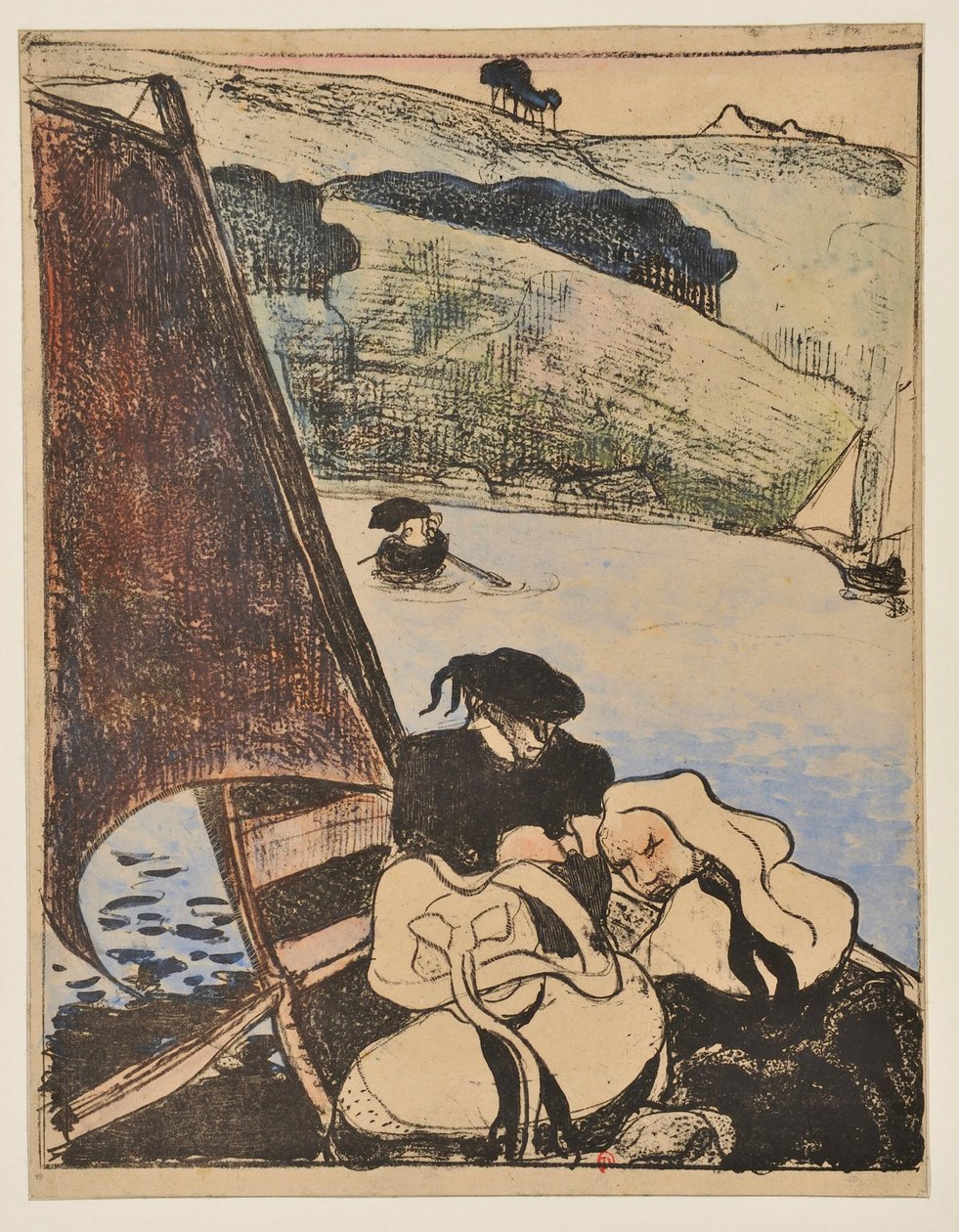 Bretons in een boot op de Aven door Emile Bernard