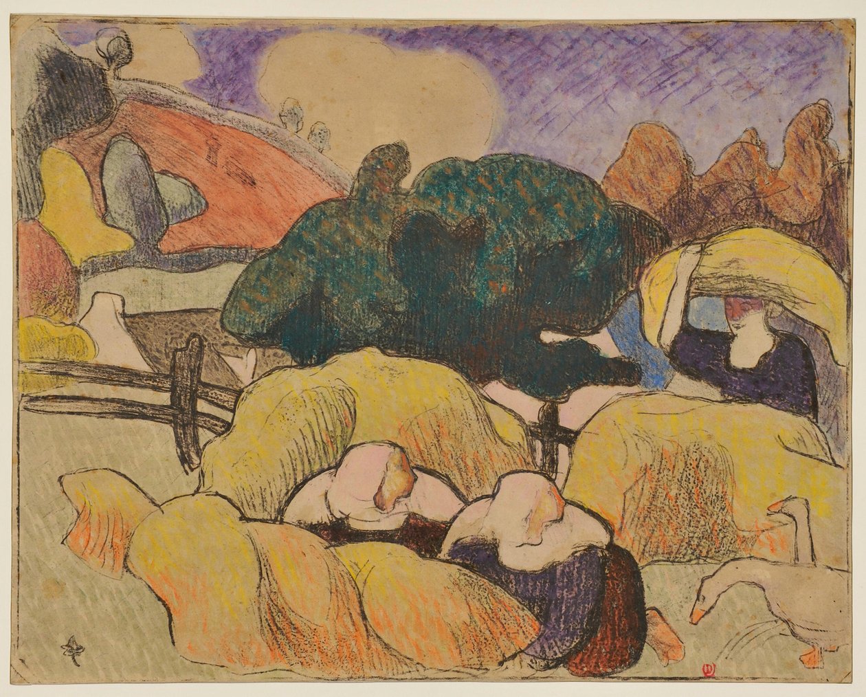 Frauen beim Heumachen door Emile Bernard