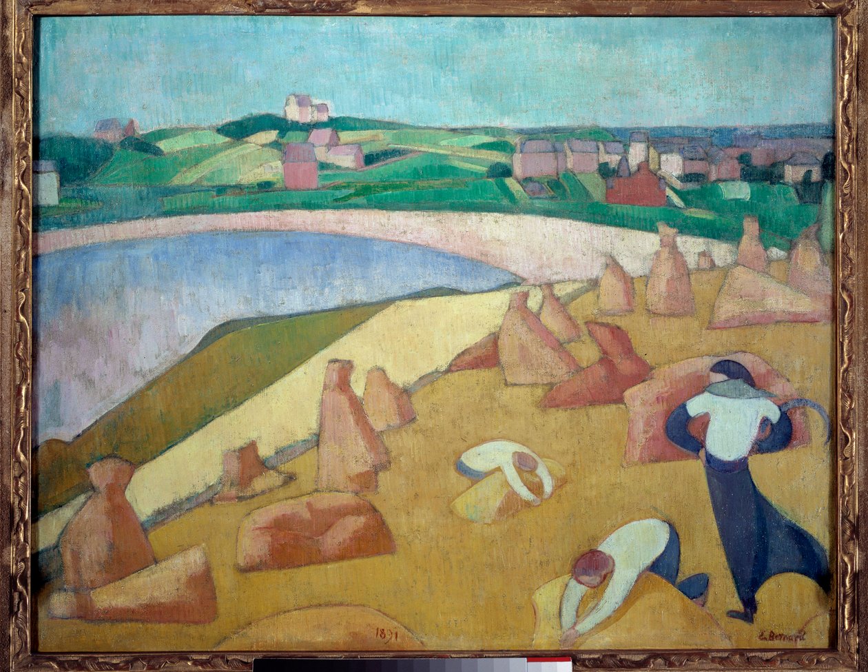 Oogst aan zee, Saint Briac sur mer in 1891 door Emile Bernard