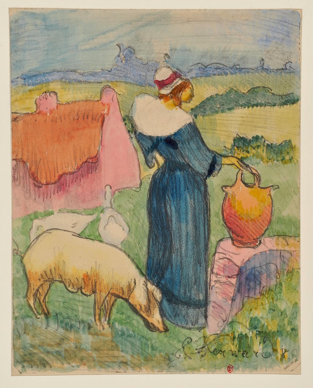 De vrouw met de kruik [proefdruk a] door Emile Bernard