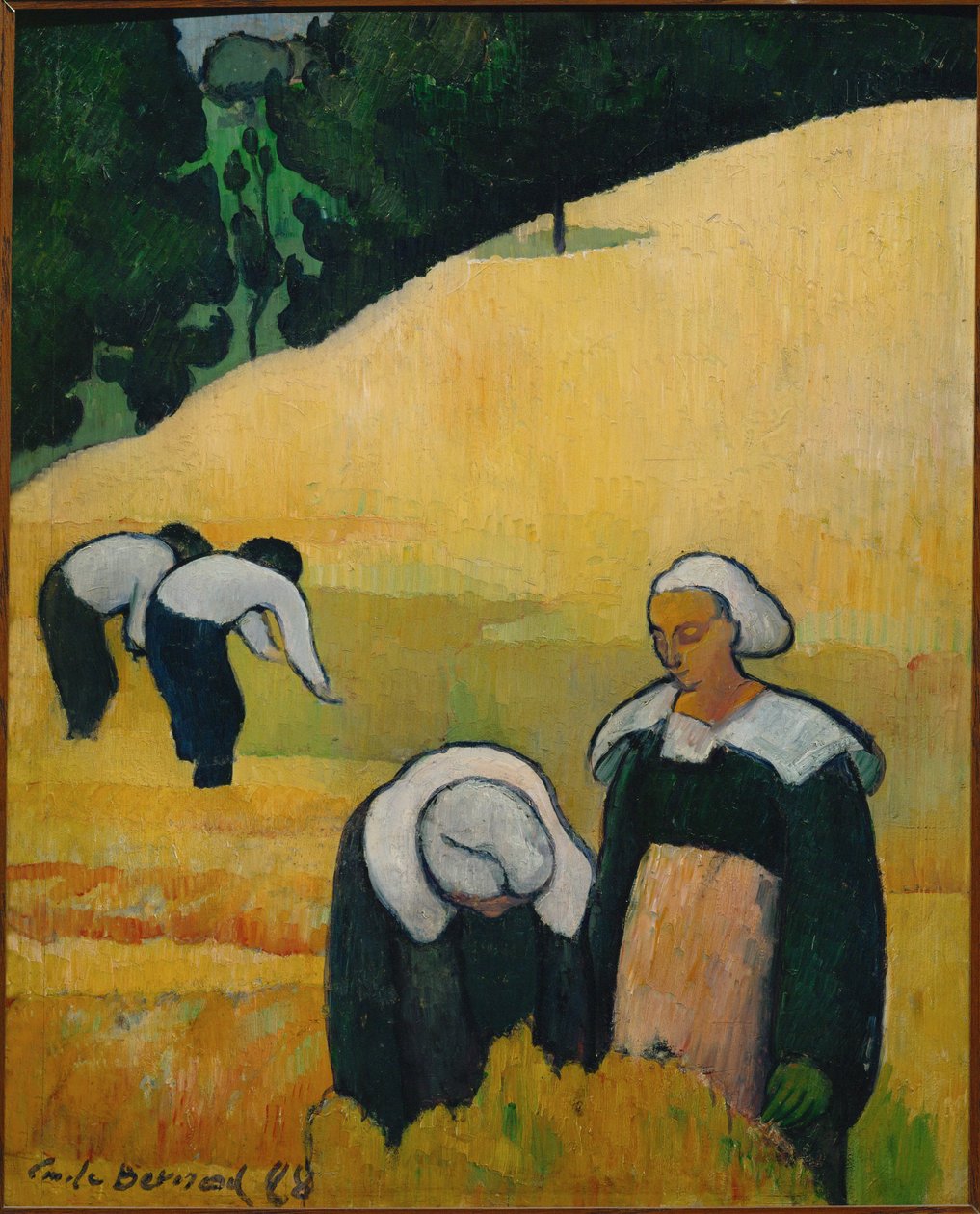 De oogst of het Bretonse landschap (hout) door Emile Bernard