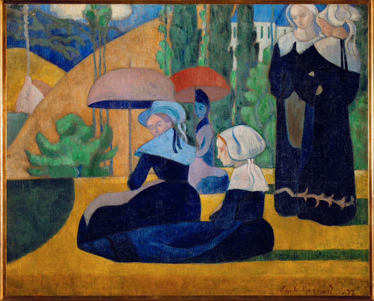 Les Bretonnes aux Ombrelles (olieverf op doek) door Emile Bernard
