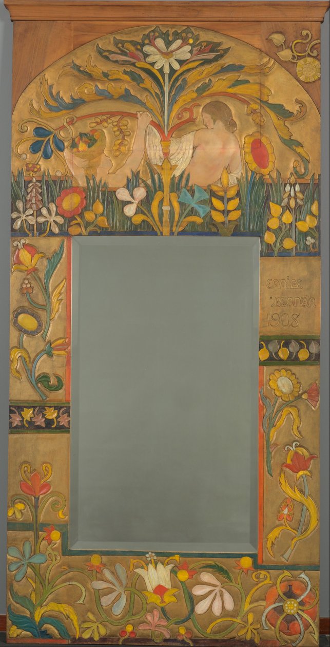 Spiegel lijst versierd met planten, bloemen en twee vrouwenfiguren door Emile Bernard