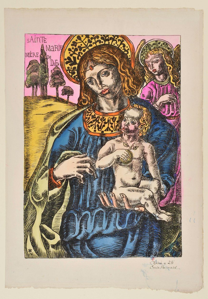 Sainte Marie Mutter Gottes: Die Jungfrau und der Engel mit Nimbus door Emile Bernard