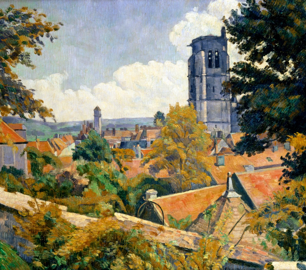 "Gezicht op Tonnerre met de kerk Notre Dame. Gezicht op de daken van de stad Tonnerre in het departement Yonne in Bourgondië. Schilderij van Emile Bernard (1868-1941) door Emile Bernard