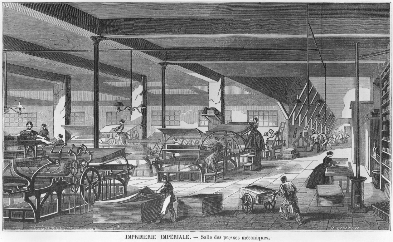 De drukpersenruimte van de Keizerlijke Drukkerij, illustratie uit 