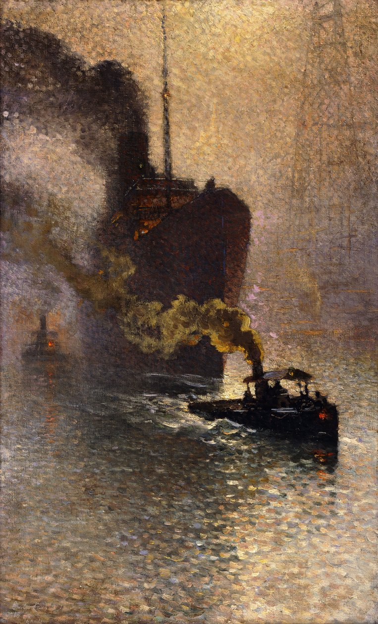 Op Sleeptouw Genomen op de Theems in de Mist, 1918 door Emile Claus