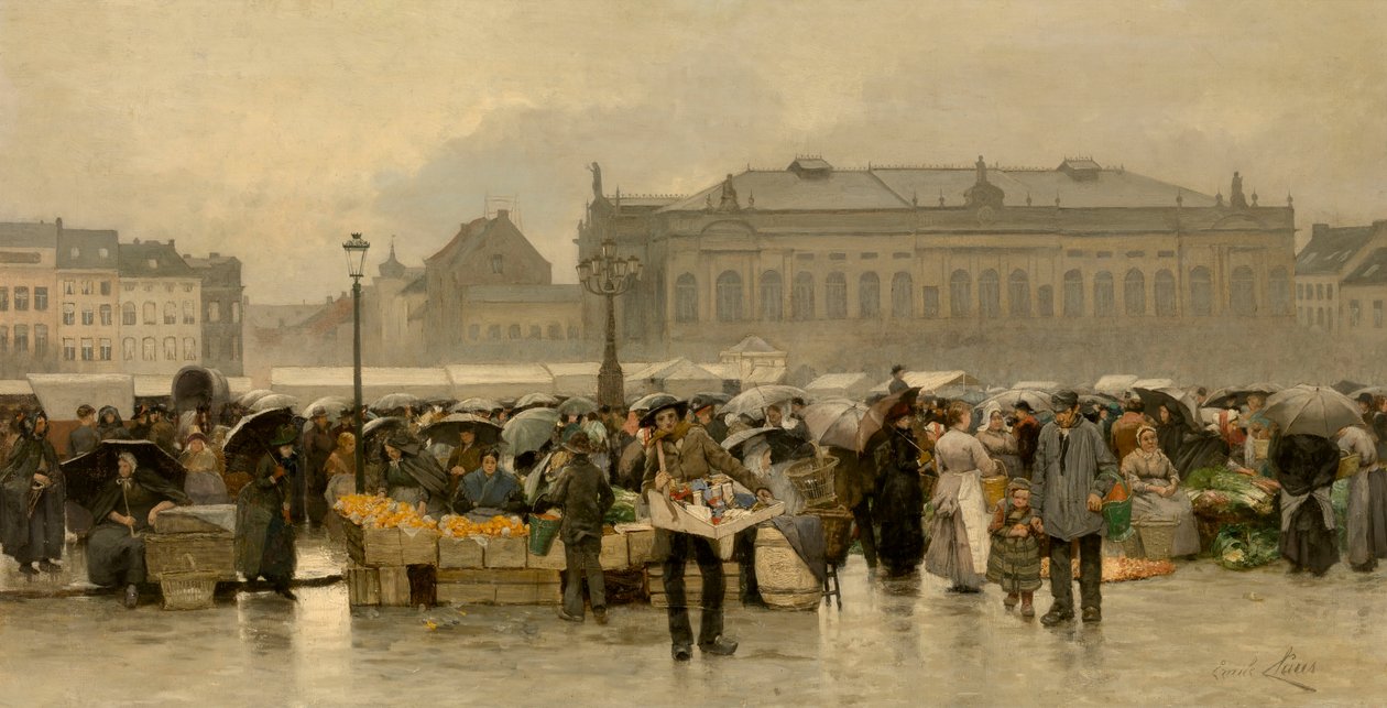 De markt voor het theater in Antwerpen door Emile Claus