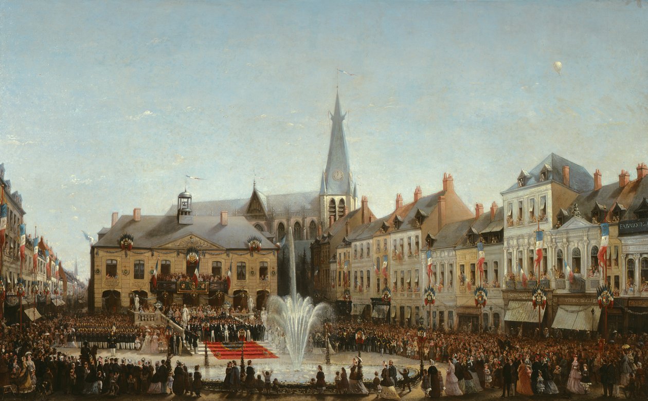 Ceremonie van de inauguratie van het water van de Lys in Tourcoing in 1863, 1864 door Emile Defrenne