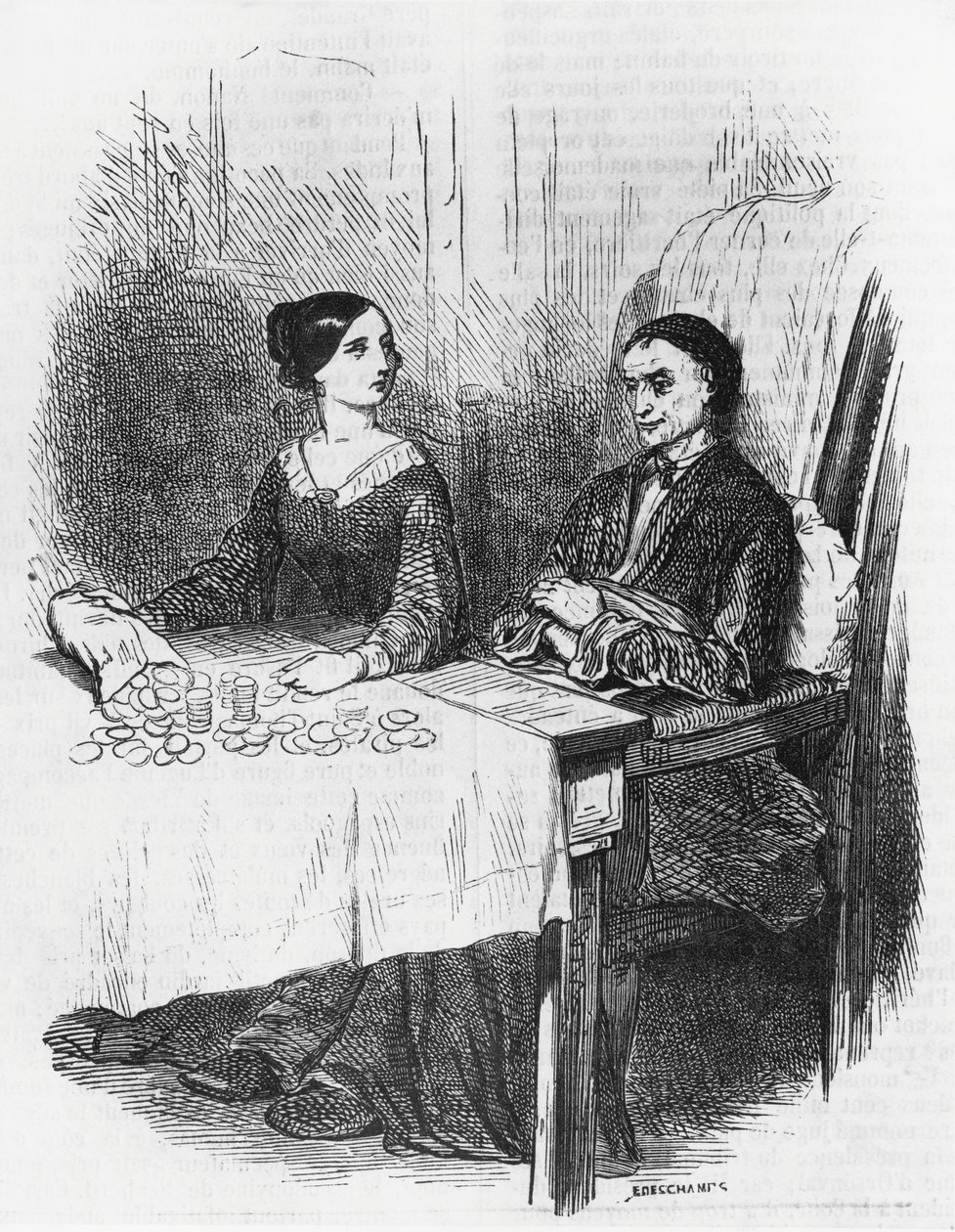 Illustratie voor Eugenie Grandet, roman door Honore de Balzac (1799-1850) uit de meerdelige collectie getiteld Human Comedy, gravure door Emile Deschamps (1822-1893) door Emile Deschamps