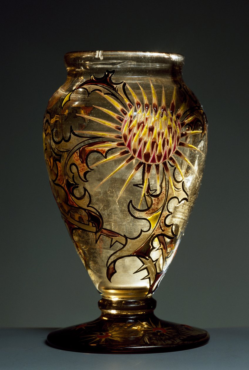 Gerookte glazen vaas met emailleren decoraties, ca 1890, door Emile Galle, Nancy, Frankrijk door Emile Galle
