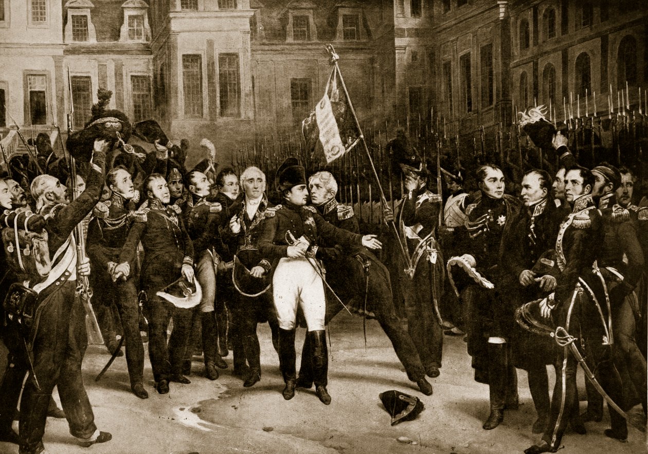 Napoleons afscheid van zijn Generaals in Fontainebleau, 1814, illustratie uit 