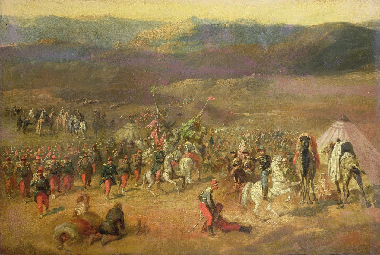 De Gevangenneming van het Gevolg van Abd-el-Kader (1808-83) of, De Slag bij Isly op 14 augustus 1844, 1844-63 door Emile Jean Horace Vernet