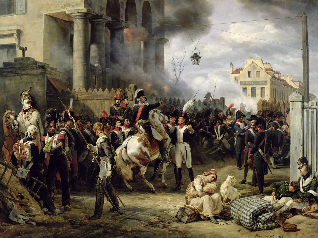 De poort van Clichy tijdens de verdediging van Parijs door Emile Jean Horace Vernet