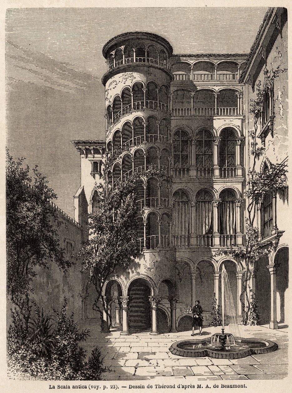 La Scala Antica. Gravure in Le tour du monde, bewerkt door Edouard Charton. door Emile Theodore Therond