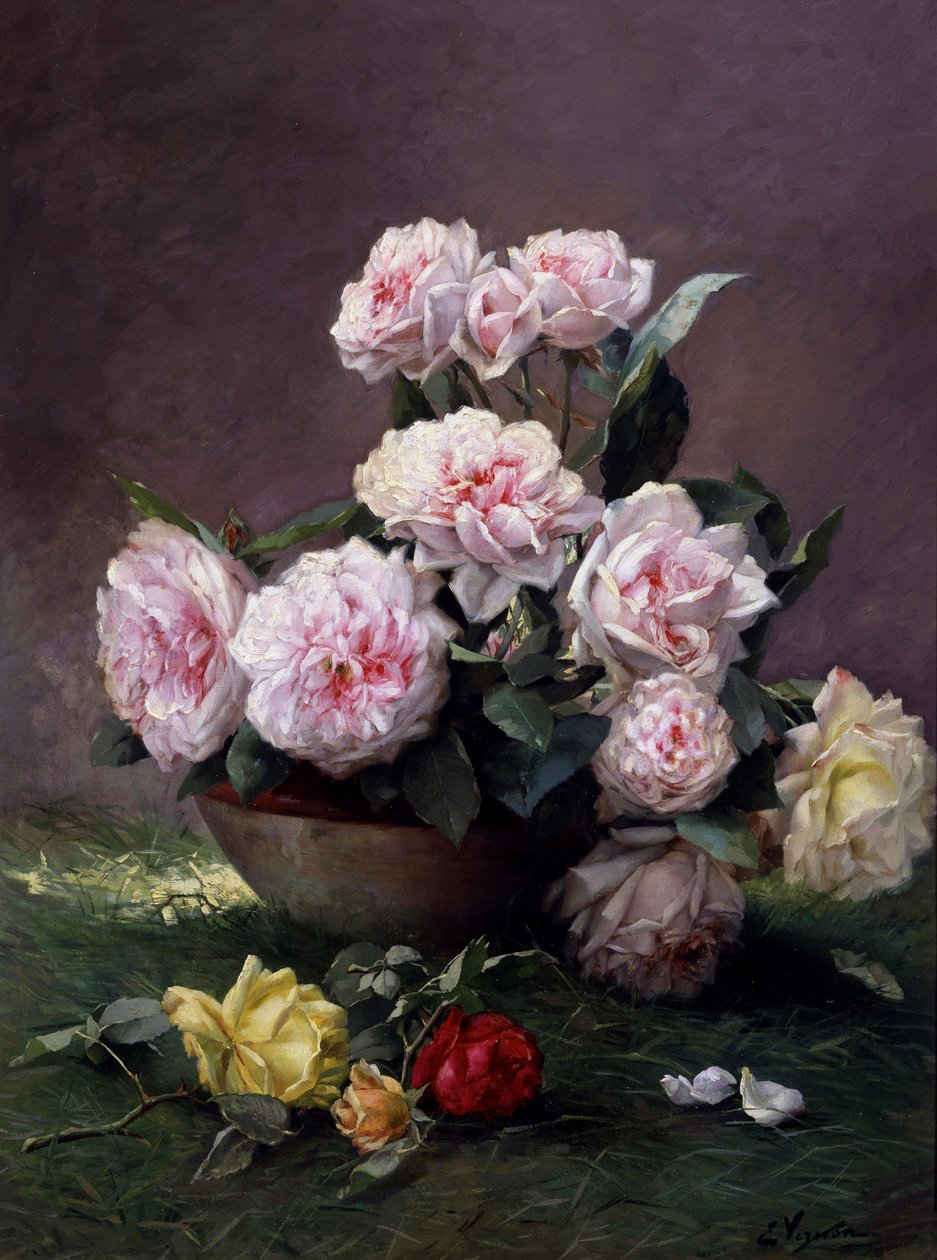 Romantische rozen. Schilderij van Emile Vernon (1872-1919) Privécollectie. door Emile Vernon