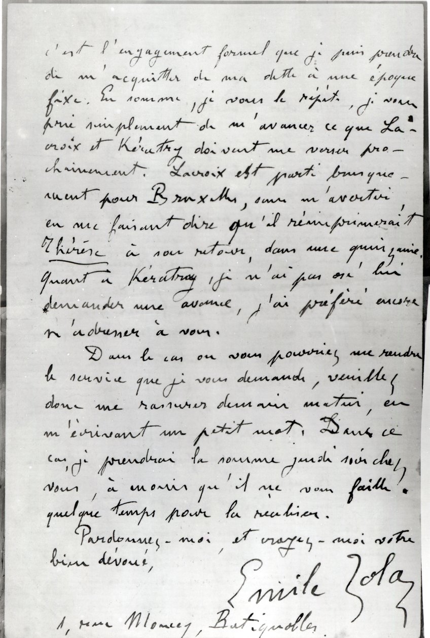 Brief van Zola aan Edouard Manet (1832-83) 1868 door Emile Zola