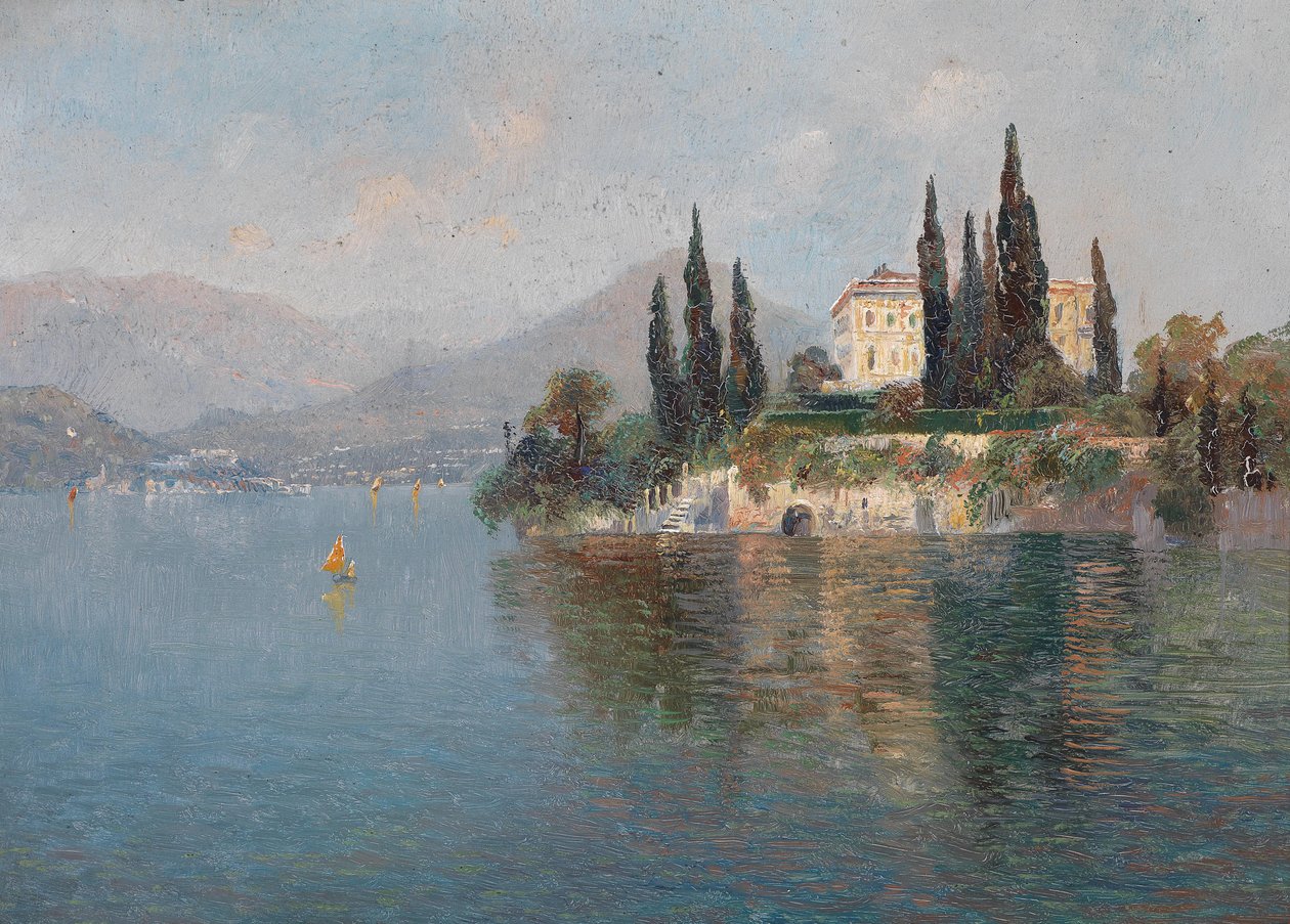 Uitzicht op de Villa Cipressi, Varenna, Comomeer door Emilie Mediz-Pelikan