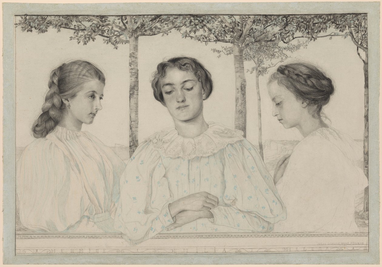 Een drievoudig portret van Hermine, Emilia en Helena door Emilie Mediz Pelikan