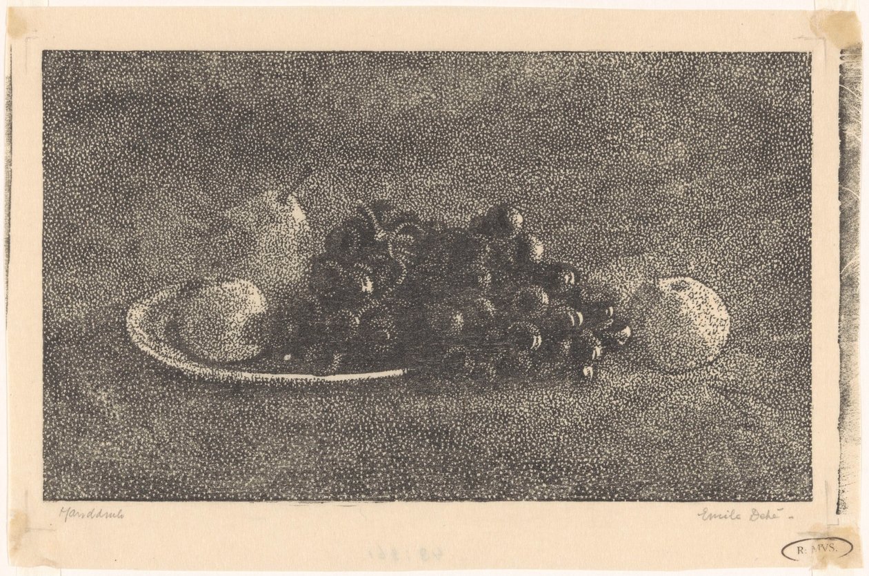 Schaal met druiven en ander fruit door Emilius Wilhelmus Dehé (signed by artist)