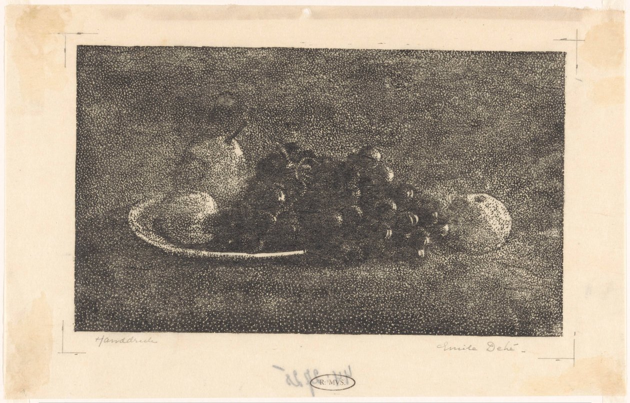Schaal met druiven en ander fruit door Emilius Wilhelmus Dehé (signed by artist)