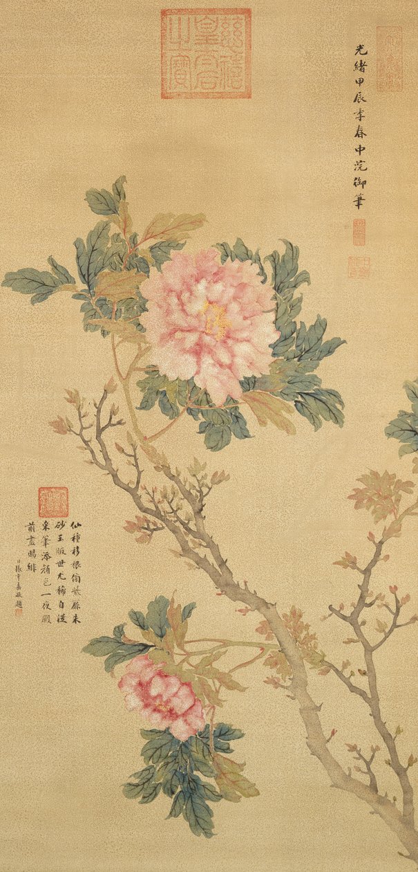 Pioenroos, Qing-dynastie (inkt en kleur op zijde) door Empress Cixi Manchu-Chinese