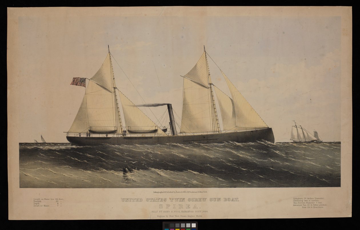Verenigde Staten tweeschroef kanonneerboot. Spirea. Gebouwd door Saml H Pouk Fairhaven Conn. 1864... door Endicott Endicott