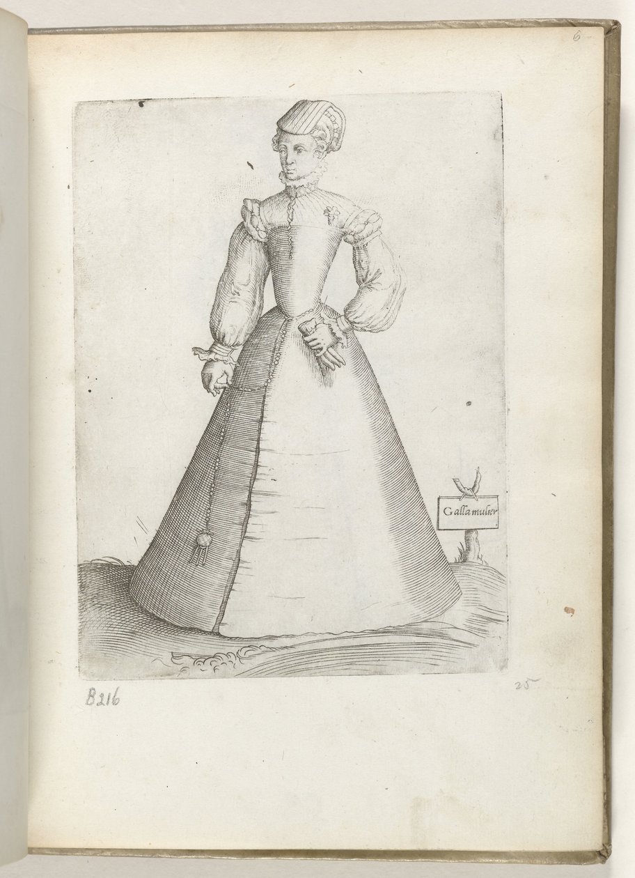 Een getrouwde vrouw uit Frankrijk, gekleed volgens de mode van ca. 1550 door Enea Vico