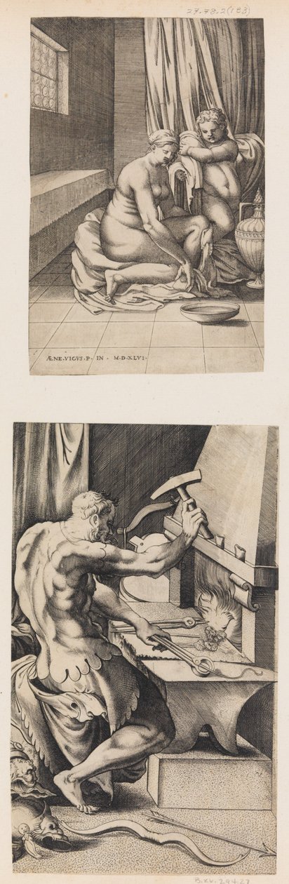 Venus bij haar Toilette, en Vulcanus Werkend aan Zijn Smidse door Enea Vico