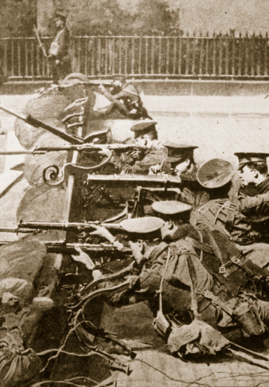 Britse soldaten achter een barricade door English Photographer