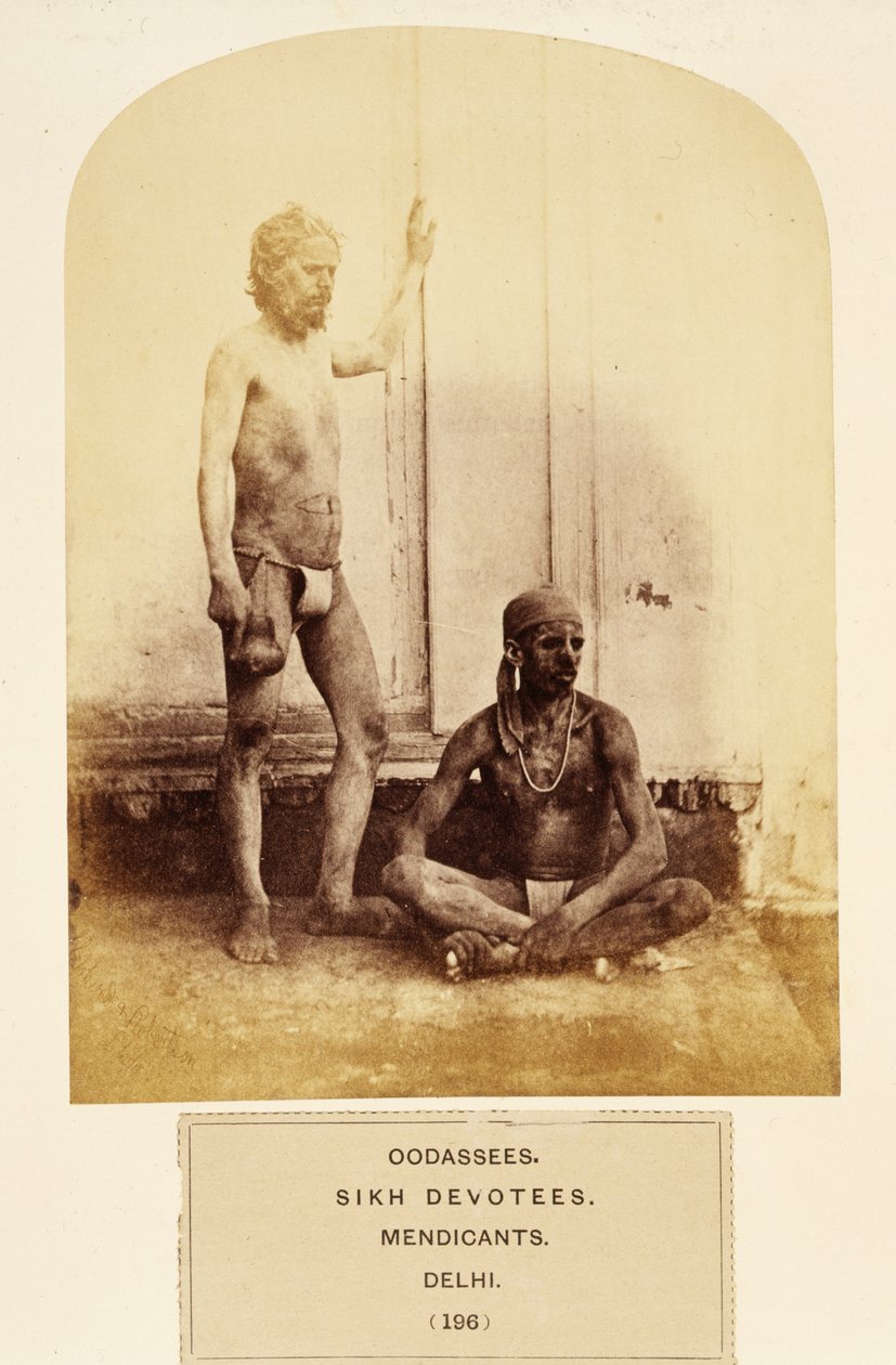 Oodassees, Sikh toegewijden, bedelaars, Delhi, uit The People of India, door J. Forbes Watson, uitgegeven 1868 door English Photographer