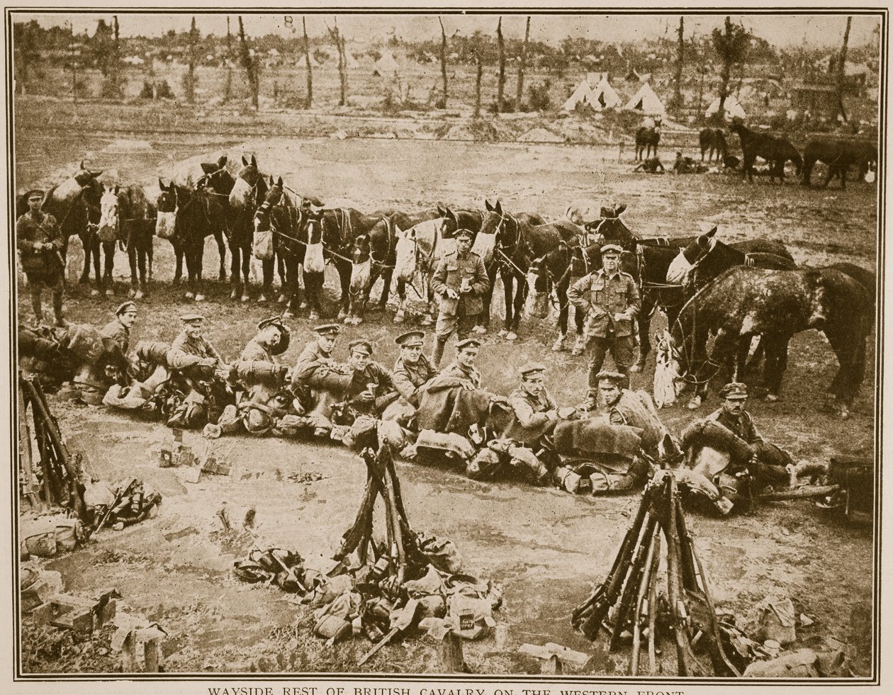 Rustpauze van Britse cavalerie aan het Westfront, 1914-19 door English Photographer