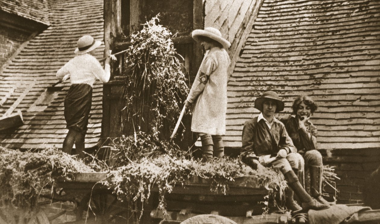 Vrouwen op het land: enkele interessante scènes in Evesham, uit The Illustrated War News, 21 juni 1916 door English Photographer