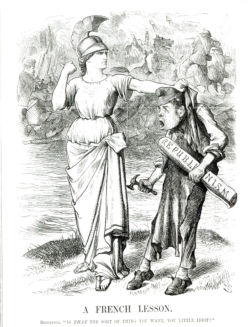 Een Franse les, cartoon uit Punch magazine, 8 april 1871 door English School