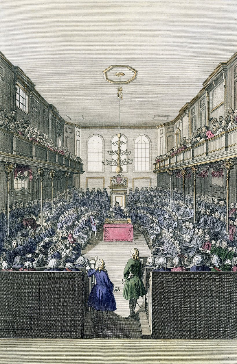 Een uitzicht op het Lagerhuis, gegraveerd door B. Cole (fl.1748-75) door English School