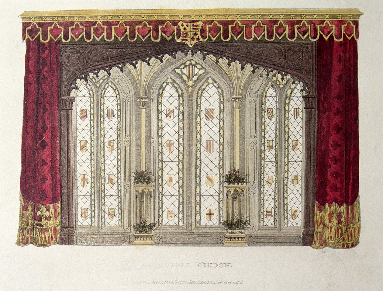 Een set van doorlopende Franse draperie raamgordijnen, plaat 33 uit Ackermanns Repository of Arts, gepubliceerd 1811 door English School