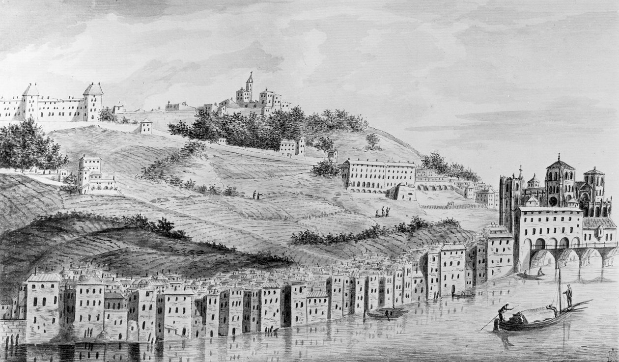 Een uitzicht op de haven van de stad Lyon vanaf de Rhône, 1870 door English School