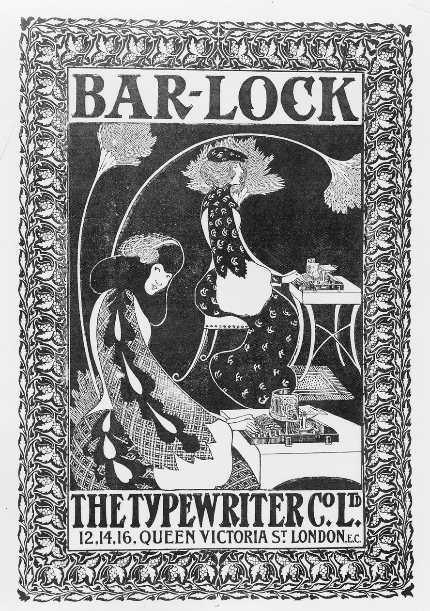 Advertentie voor Bar-Lock Typemachines, ca. 1895 door English School