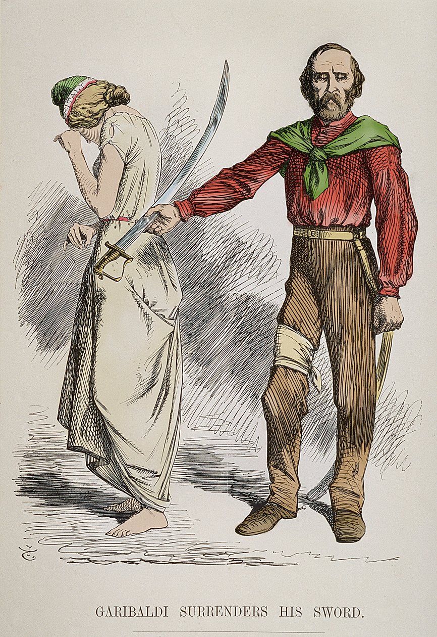 Allegorie van Garibaldi die zijn zwaard neerlegt en Rome verlaat door English School