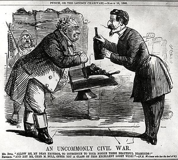 Een ongewoon burgeroorlog, uit Punch, of de London Charivari, 10 maart 1860 door English School