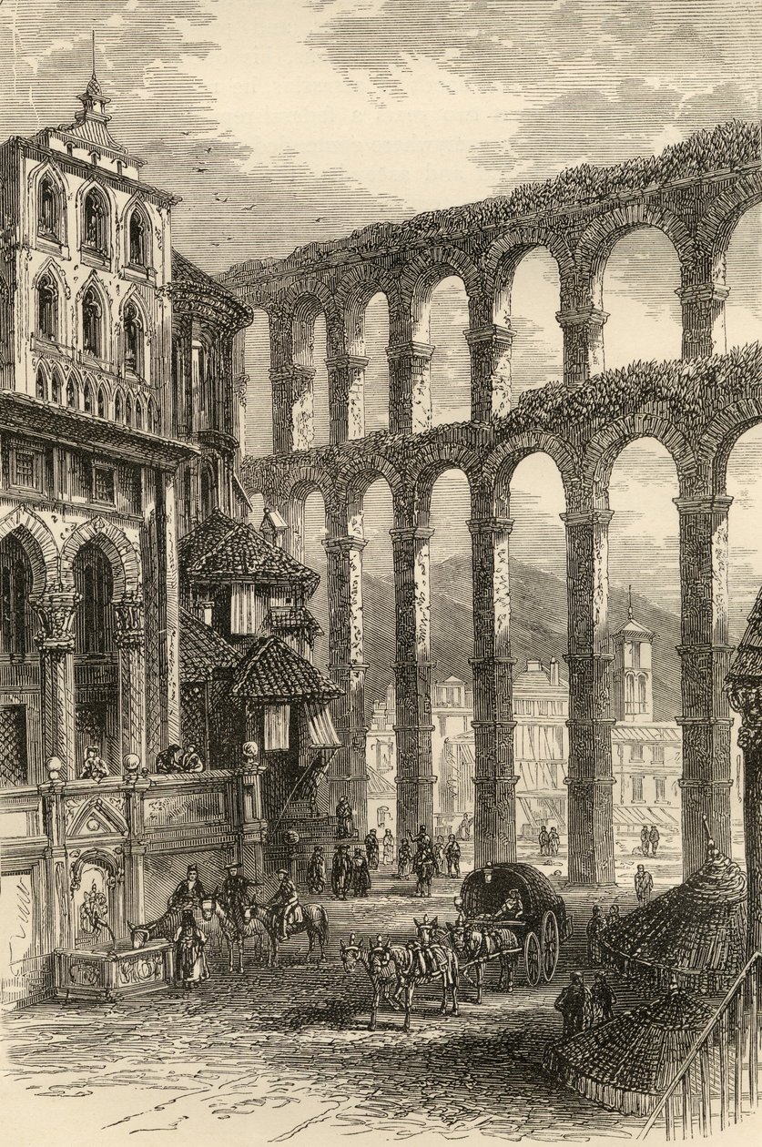 Aquaduct in Segovia, Spanje, illustratie uit 