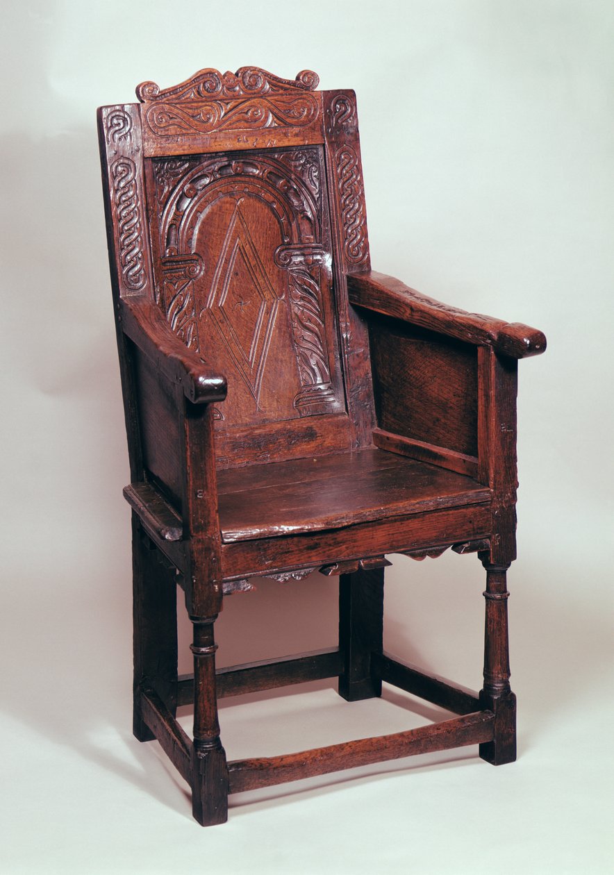 Fauteuil met gebogen rugleuning en gesloten zijkanten, begin 17e eeuw door English School