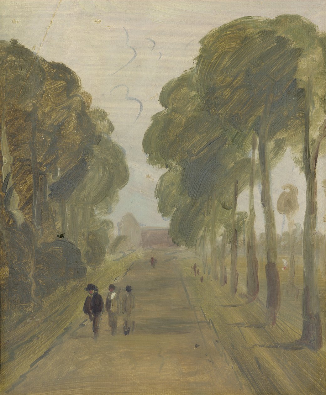 Laan van bomen met figuren, voorheen toegeschreven aan J.M.W. Turner (1775-1851) en ook toegeschreven aan Peter de Wint (1784-1849), 1805-10 (olie op papier) door English School