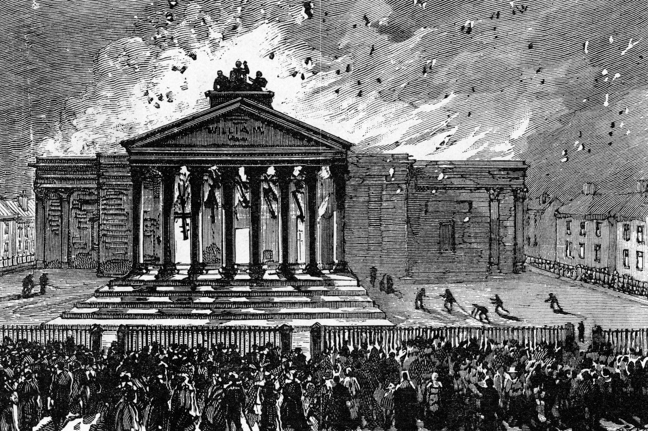 Brand van het gerechtsgebouw in Cork, c.1891 door English School