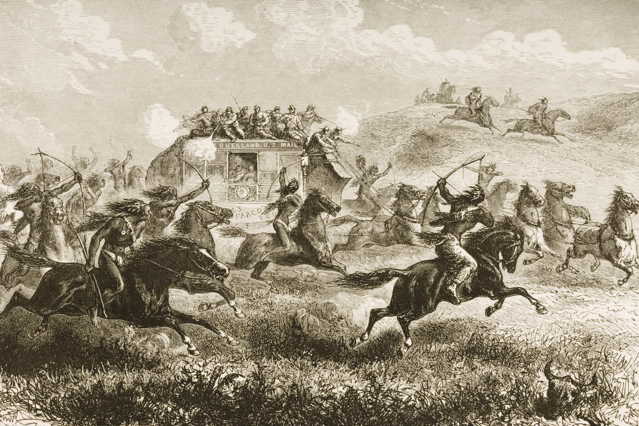 Het vervoeren van de post van de Verenigde Staten over de Sierra Nevada in 1860, uit 
