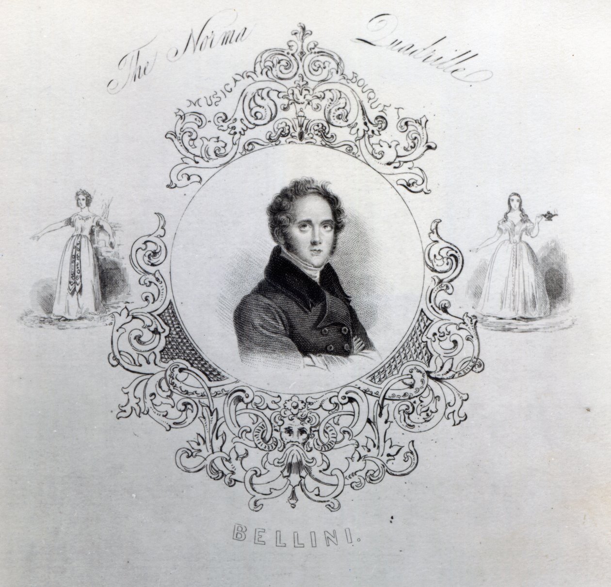 Omslag van Bladmuziek voor een Quadrille, met een portret van Vincenzo Bellini door English School