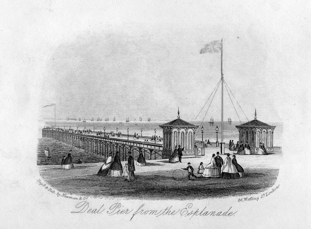 Deal Pier vanaf de Esplanade, gegraveerd door Newman und Co. door English School